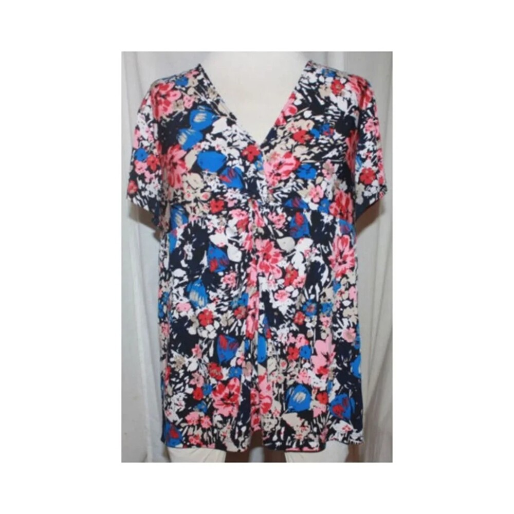 Women's George Short Sleeve Floral Multicolor Stretch Top Size XL 16/18